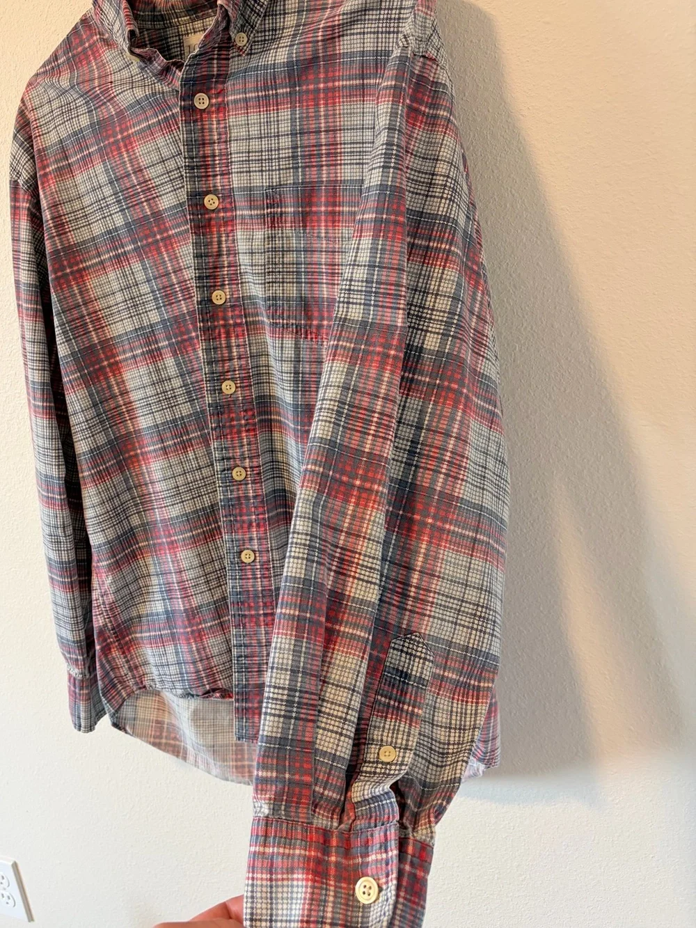 Vintage 90s J Crew Giant Tag Plaid Flannel Shirt Large Cotton Red Blue Heritage